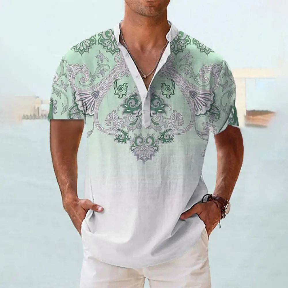 Luxurious Hawaiian Shirts For Mens Summer Clothing V Neck Oversized Short Sleeve Tops Fashion Designer Apparel Men Henley Shirts