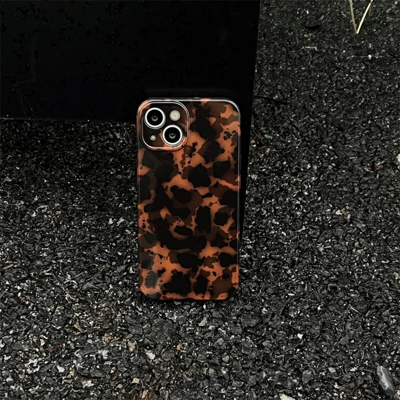 Retro Tortoiseshell print silicone case for iphone 16 17 16pro 15 14 17pro 13 pro max 12 11 protective cover Iphone 14 fundas