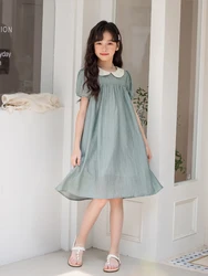 Girls Summer Short-sleeved Dress Kids Peter Pan Collar Princess Dress Peter Pan Collar Girls Princess Wedding Party Gift Costume