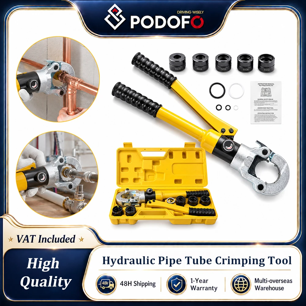 podofo Pinza Idraulica 16-32mm² per Crimpatura Tubi, Attrezzo per Tubi in Alluminio-Plastica, PEX, PB, ecc. Con raccordi per tubi in rame, giunti in r