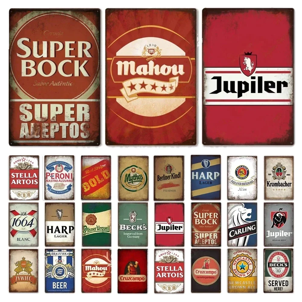 European Beer Posters Vintage Metal Signs Wall Decor Tin Sign Dining Room Decorative Plaque Bar Pub Man Cave Club