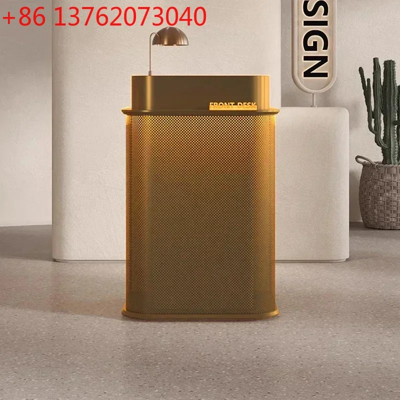 

Современная роскошная золотая стойка ресепшн в скандинавском стиле для торгового центра, магазина, салона красоты, церковного алтаря, коммерческая мебель