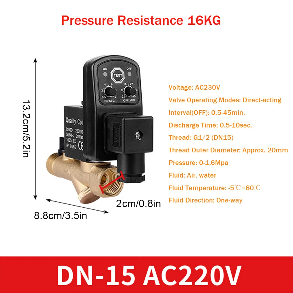 Valvola di scarico temporizzata elettronica automatica G1/2 DN15 per valvola di scarico solenoide di gestione condensa del compressore d'aria AC230V