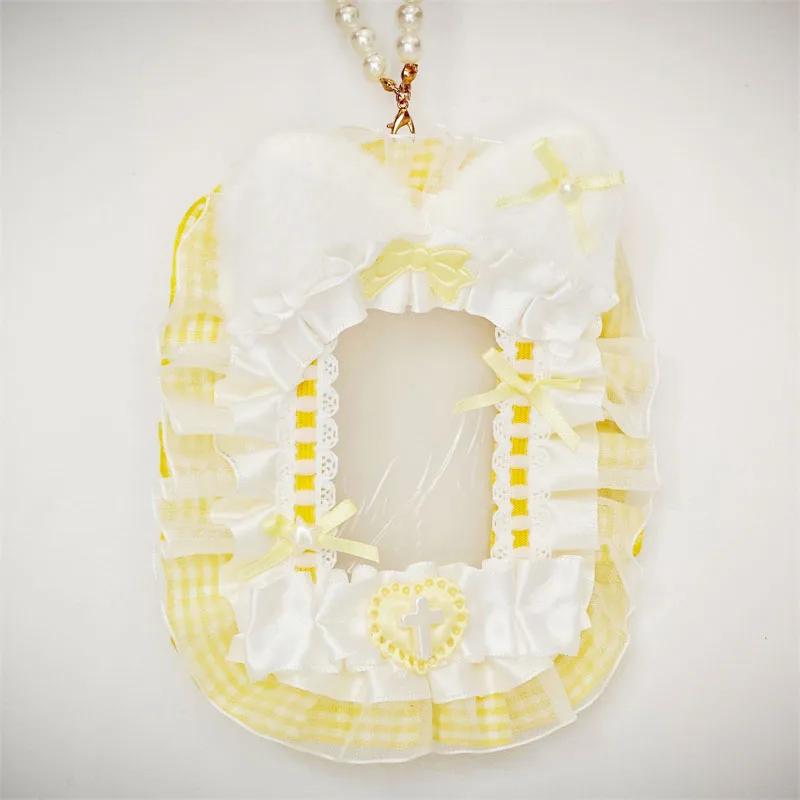 Süßer Lolita-Spitzen-Fotokartenhalter, handgemachter Schleifen-Perlen-Fotokartenrahmen, K-Pop-Idol-Kartenhalter-Anhänger, Taschen-Itabag-Zubehör – Detail 9