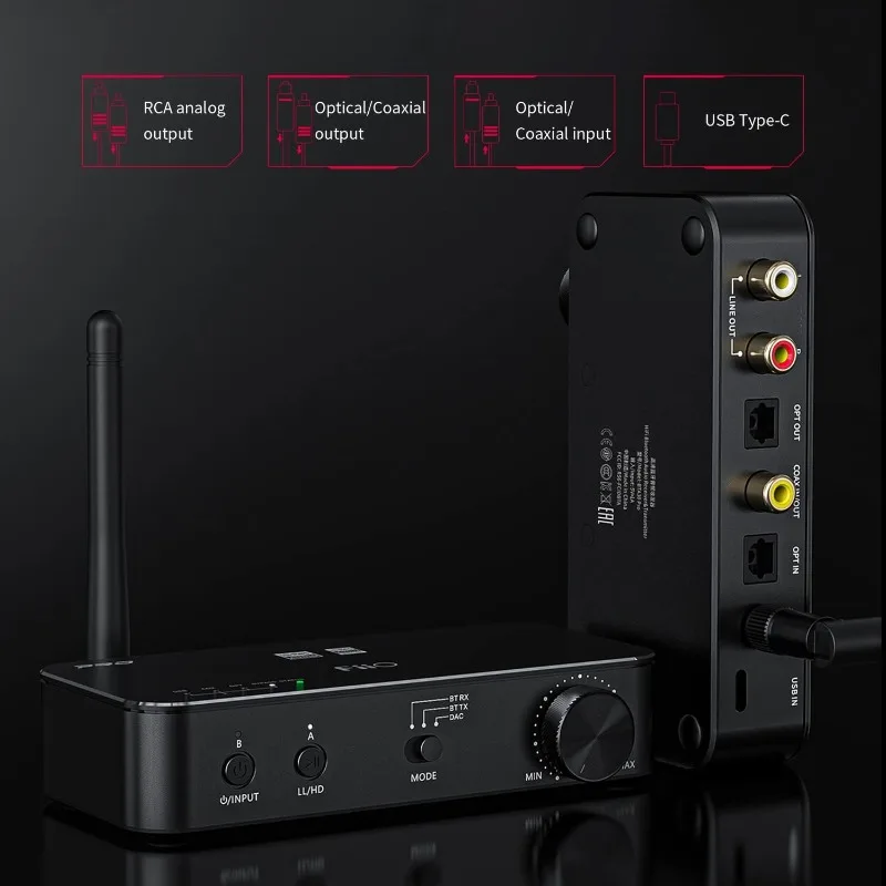 Ricevitore Bluetooth Trasmettitore portatile Stereo Wireless ad alta risoluzione aptX/LDAC DSD256 Ottico/Coassiale/Line-Out