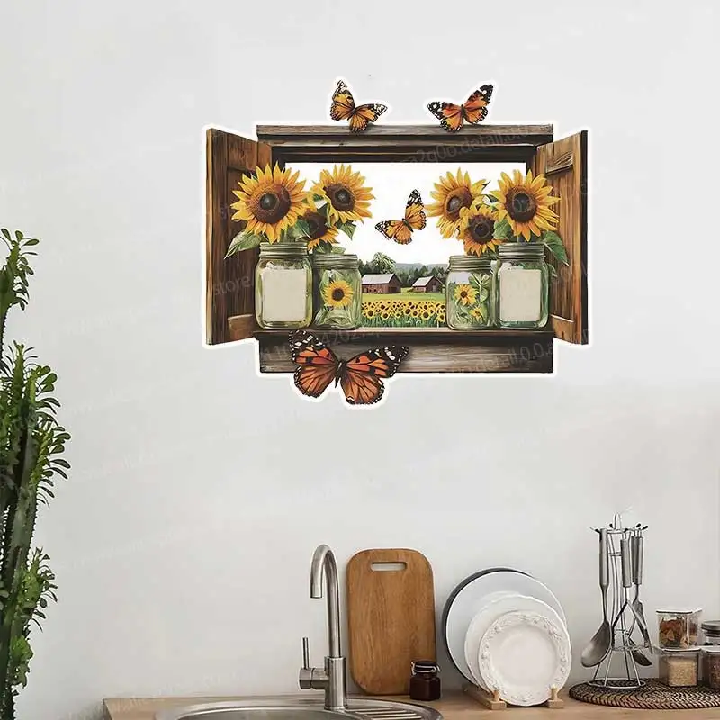 Sunflower Fake Window Wall Stickers Decorative Home Background Beautification for Bedroom Living Room AA135 view 2