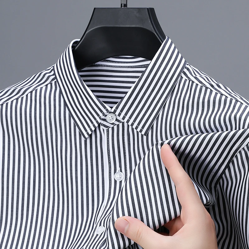 

High-End Man Long Sleeves Shirt 100%cotton Lapel Stripe British Style Autumn New Shirt Tops Minimalist Design Fashion Men's Wear