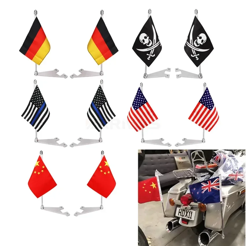 

Motorcycle Chrome Luggage Rack Pole Side Mount American National Flag For Harley Touring Road King Street Electra Glide FLHT