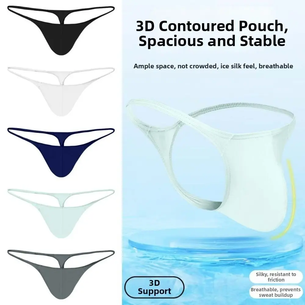 Breathable Low Waist Men Ice Silk Thongs Thin Strap Solid Color Men's Panties Underwear Underpants Male Briefs Men