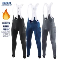 KEMALOCE, pantalones con pechera para ciclismo para hombre, pantalones de invierno de secado rápido con almohadilla de Gel azul/negro/gris, pantalones térmicos de lana para bicicleta de montaña, medias con pechera largas de gama alta