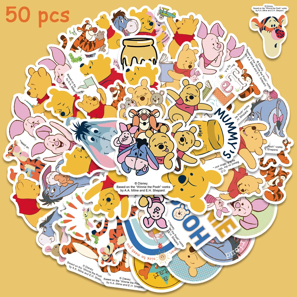 50pcs Disney Pooh Bear Piglet Tigger Stickers Cartoon Graffiti Decals For Laptop Luggage Skateboard Diary Waterproof Sticker