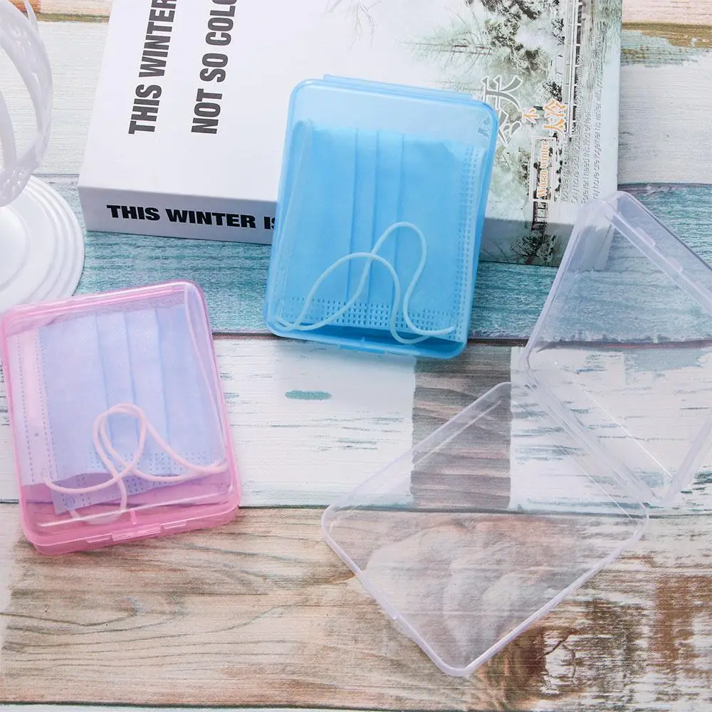 1Pc PP Mask Storage Box Transparent Portable Dustproof Mask Storage Case Disposable Face Masks Powder Puff Container