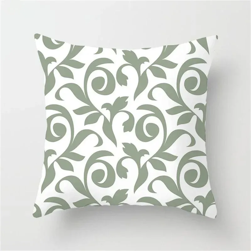 Nordic Style Green Floral Cushion Cover 45x45cm Home Decor Super Soft Plush Throw Pillow Case Sofa  Pillow Cover Without Insert