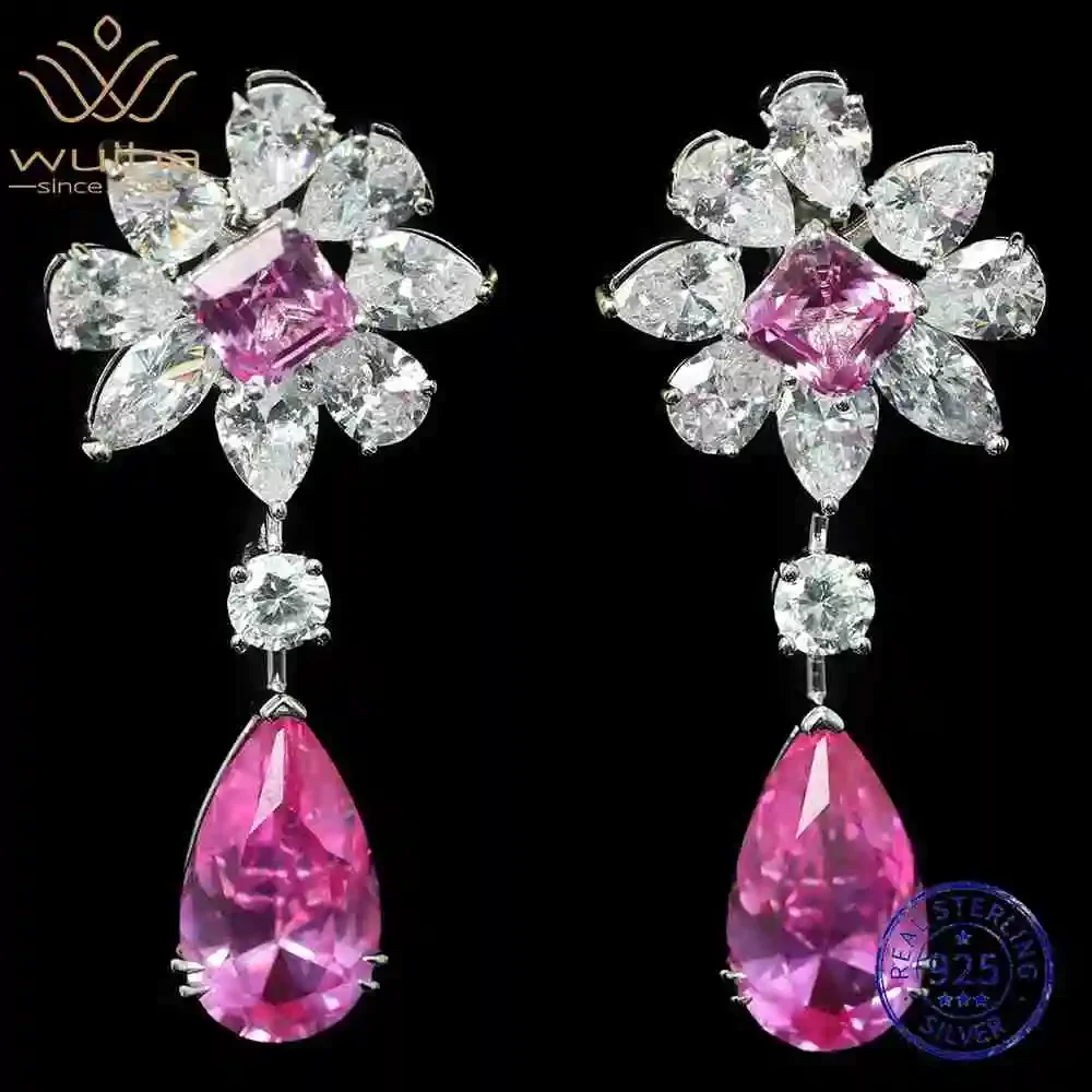 WUIHA Vintage 100% 925 Sterling Silver Lab Sapphire High Carbon Diamonds Wedding Engagement Drop Dangle Earrings Fine Jewelry