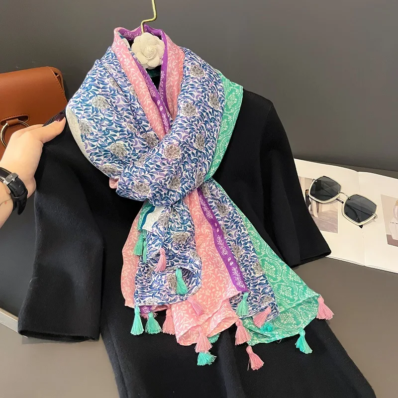 Fashion Bohemina Polka Floral Patchwork Viscose Shawl Scarf Lady High Quality Wrap Pashmina Stole Bufandas Muslim Hijab 180*90Cm