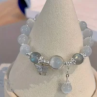 Dainty Blue Cats Eye Beaded Bracelet, Cute Butterfly Charm Elastic Hand Chain, Moonlight Opalite Stone Jewelry, Graduation Birthday Gift for Best Friend Teen - Image 7