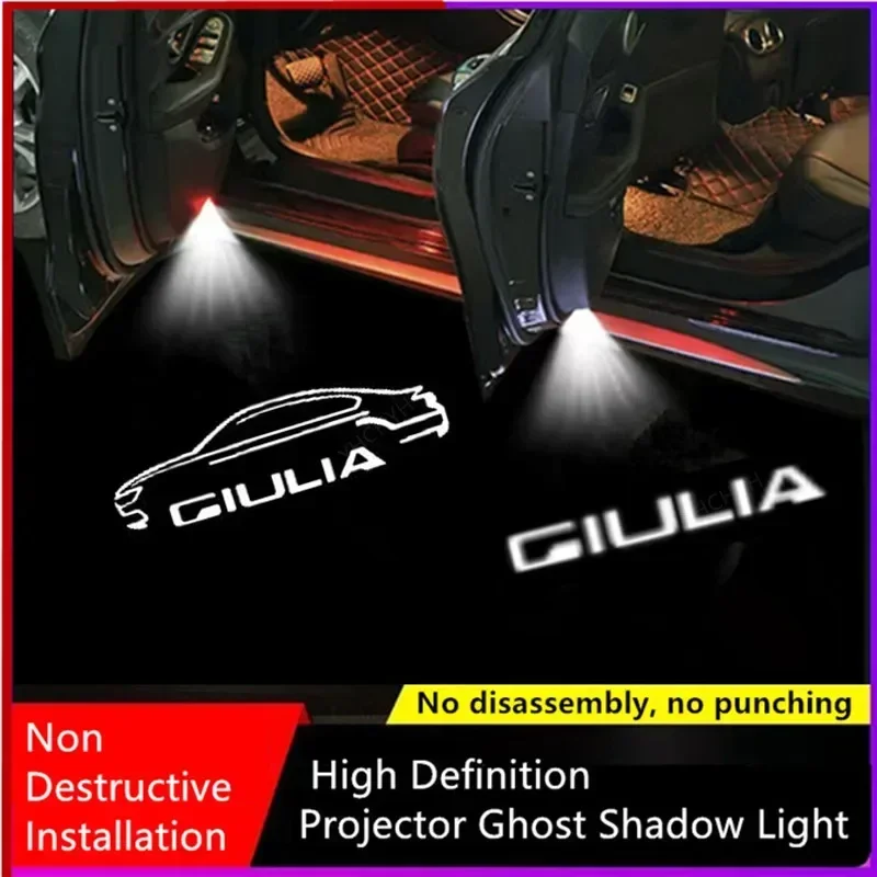 

Car Door Light Logo Projection Ghost Shadow Welcome Puddle Light Accessories Compatible With For Alfa Romeo Giulia 2017-2023