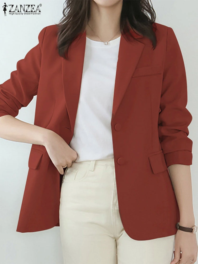 2025ZANZEA Herbst Frauen Blazer Anzüge Revers Hals Langarm Blazer Feste Dünne Mäntel Jacken Weibliche OL Arbeit Outwear Oversize