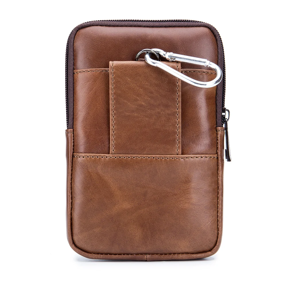 Top layer cowhide men\'s belt bag for casual outdoor mobile phone bag, genuine leather waist bag