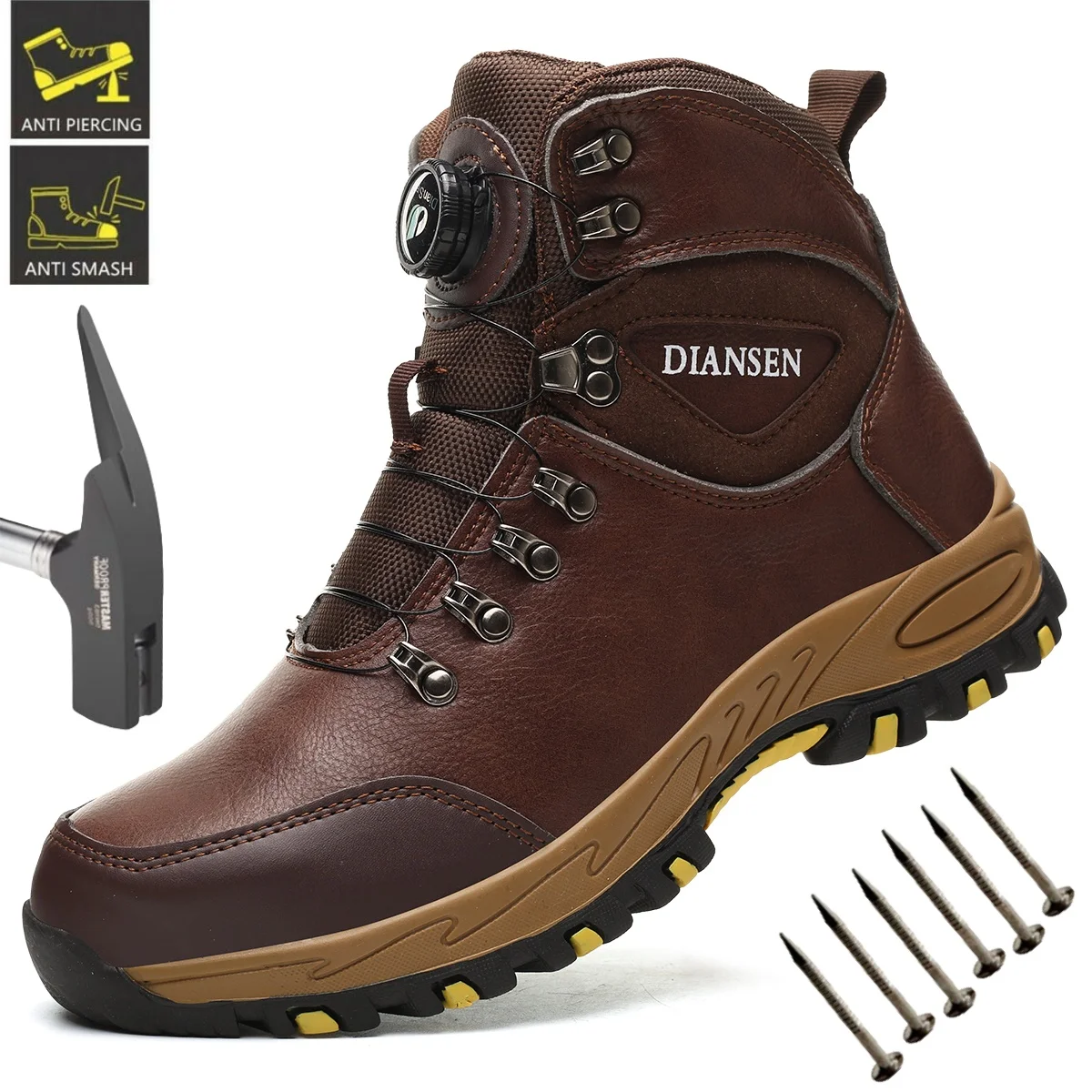 

Rotary Buckle Work Boots Men Breathable Safety Shoes Safety Steel Toe Shoes Puncture-Proof Work Shoes Brand Indestructible Boots