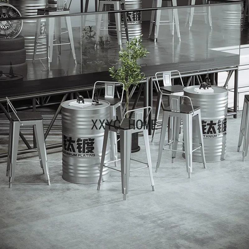 Commercial Leisure Milk Tea Shop Bar Creative Bar Counter Industrial Fashion Shop Oil Drum High Leg