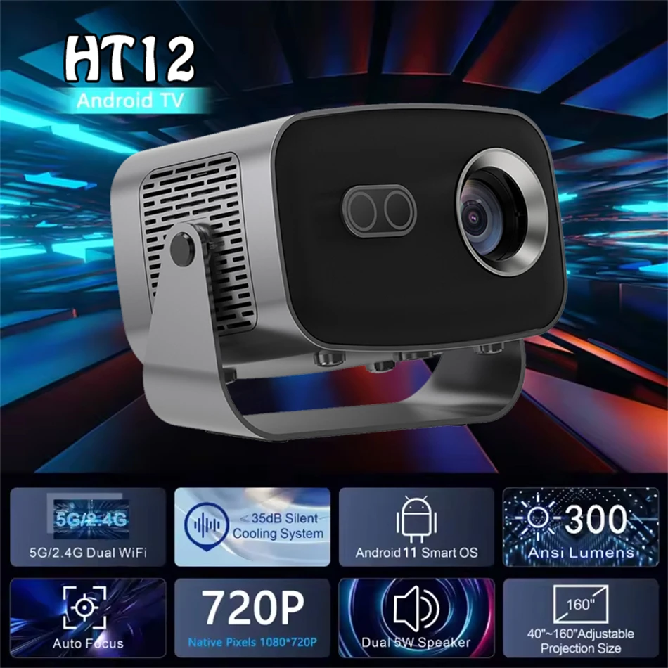 Proiettore nativo KaiAqua 360 °   Ruota 1080P Supporto nativo 4K Messa a fuoco automatica Smart portatile wireless Wifi 6 Android 13 Home Cinema TV