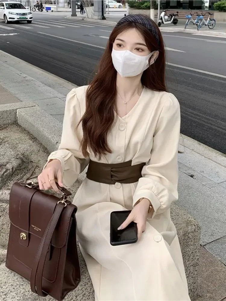 Temperamento stile interno Abito camicia dimagrante Abito da donna Stile di eroganza rinascamente Sensazione di fascia alta Pausa tè francese