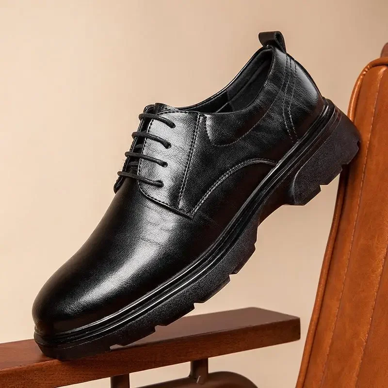 Men's Office Dress Shoes Handmade Lace-up Genuine Leather Formal Design Pigskin Lining British Brogue Bottom Derby