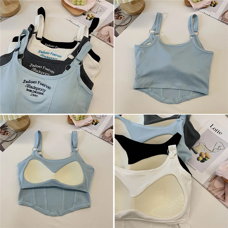 Summer Hot Girl Tank Top for Women Breathable Beautiful Back Comfortable Fixed Cup Chest Cushion One Piece External Wearing Base