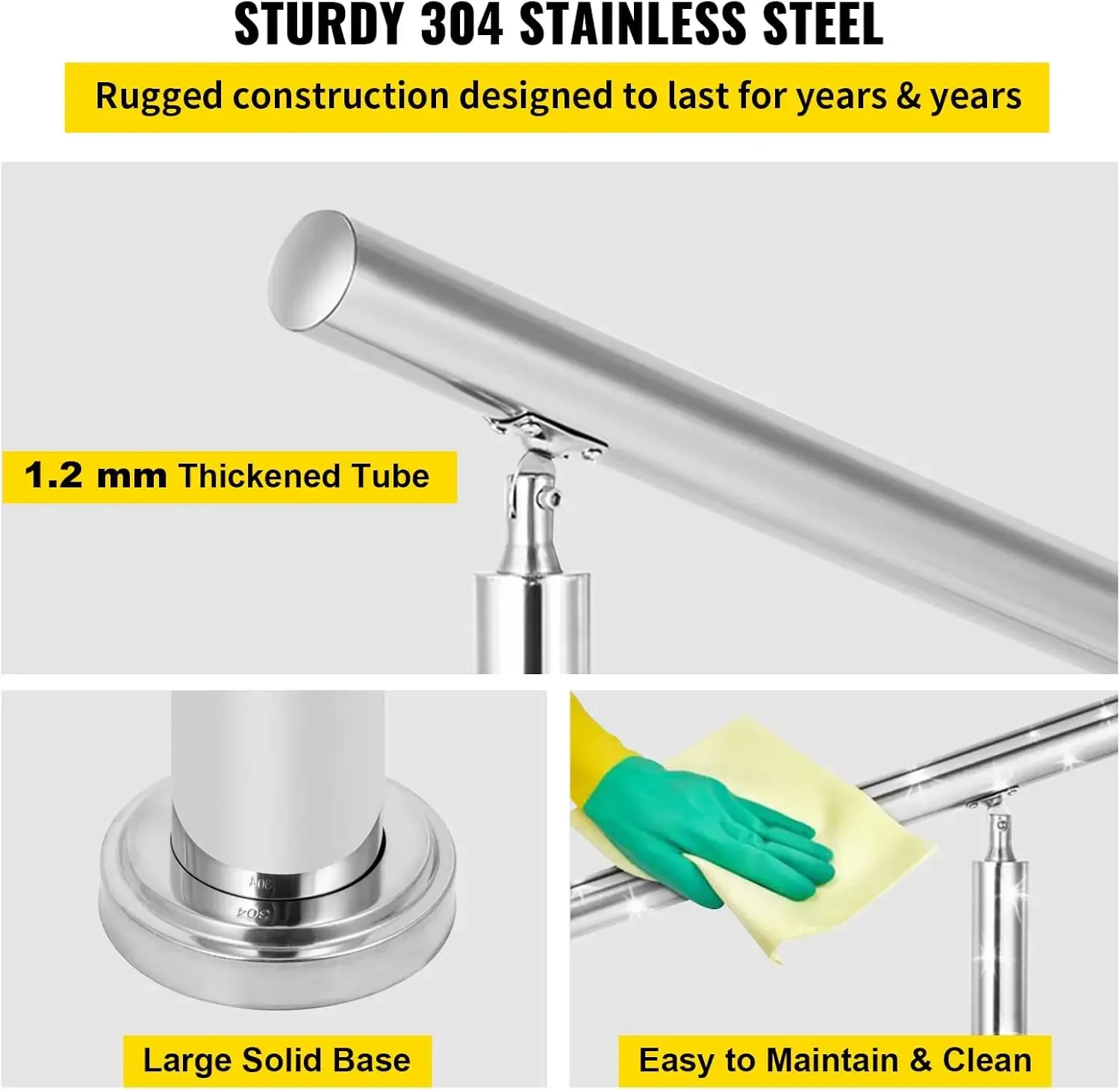 Stainless Steel Handrail 551LBS Load Handrail for Outdoor Steps 32x34 Outdoor Stair Railing Silver Stair