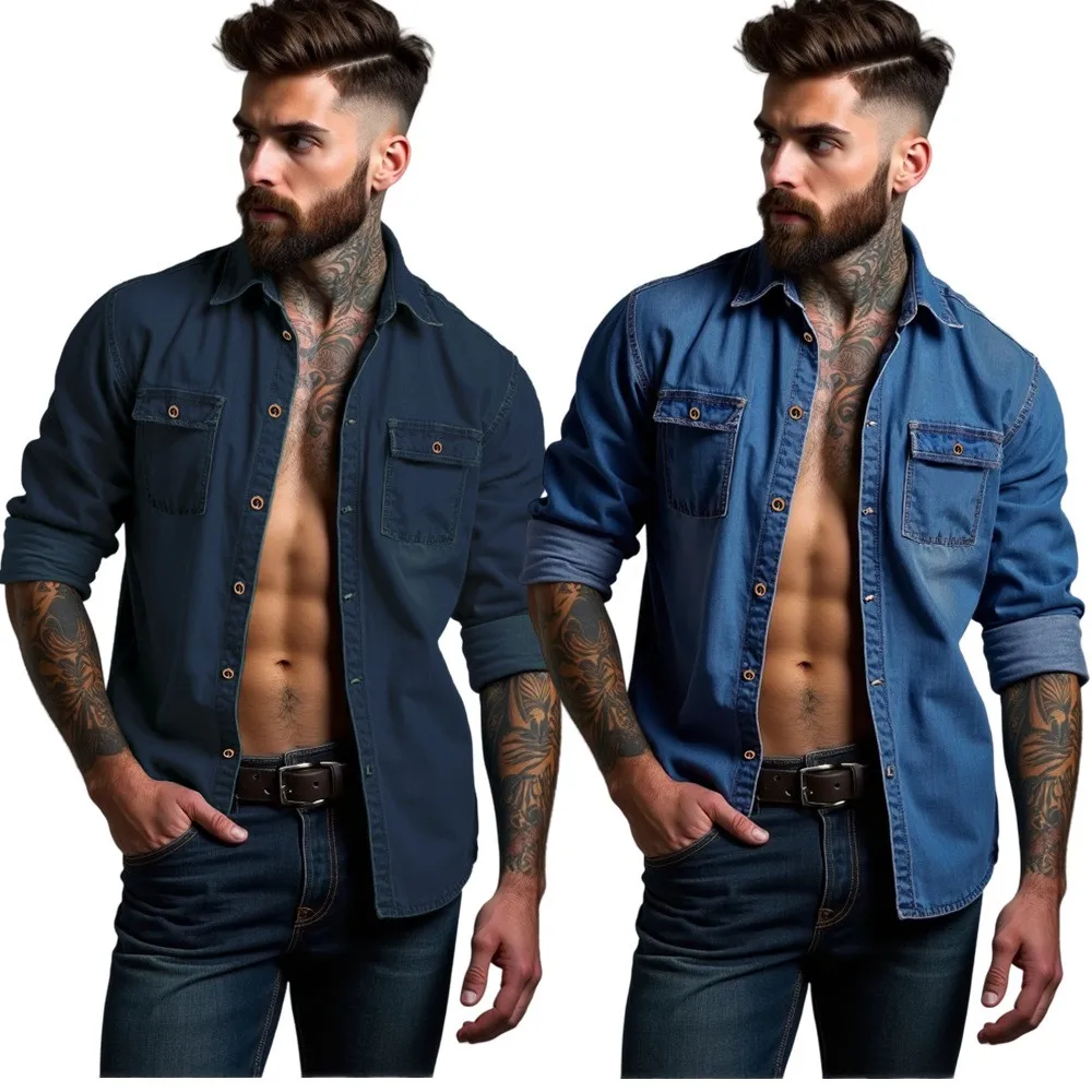 Immagine 3: Camicia Cardigan Patchwork con Dettaglio di Cucitura sul Revers, Vestibilità Regolare, Stile Europeo e Americano, Manica Lunga, Estiva, per Uomo