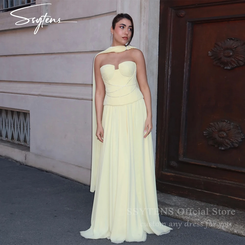 

SSYTENS A-line Chiffon Evening Party Dresses Beadings Women Wedding Prom Gowns With Scarf Event Gowns Robes De Soirée Customized