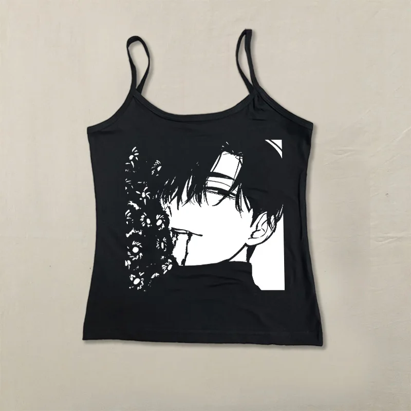 Y2k Style esthétique gothique imprimé graphique t-shirt Vintage Punk hauts Grunge débardeurs 2000s Emo fille haut court été femmes vêtements