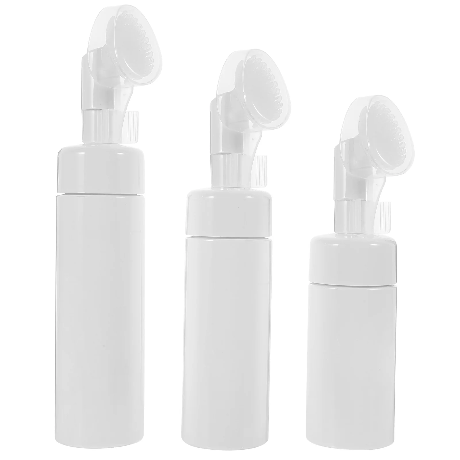 

3pcs Foaming Dispenser Travel Size Empty Pump Bottles With Brush For Shampoo Body Wash Face Cleanser Refillable Silicone Brush