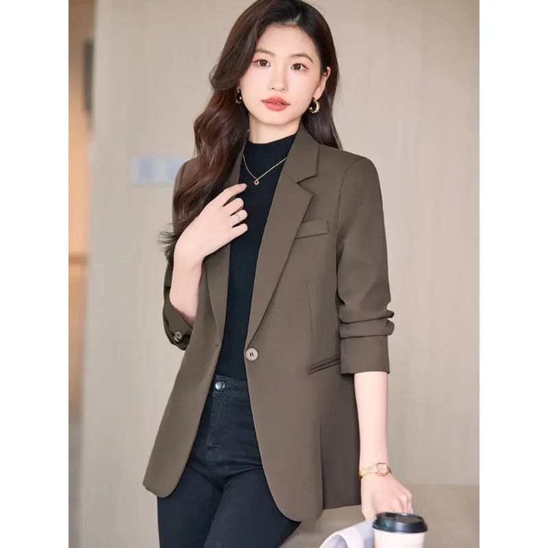 Fashion Autumn Winter Loose Women Blazer Ladies Long Sleeve Single Breasted Coffee Pink Black Female Casual Jacket Coat