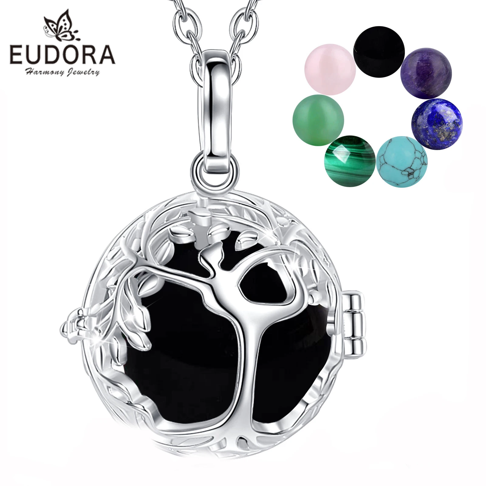 Eudora Tree of Life Cage Necklace Obsidian Energy Healing Crystal Stone Amethyst Lapis Pendant Spiritual Jewelry Meditation Gift