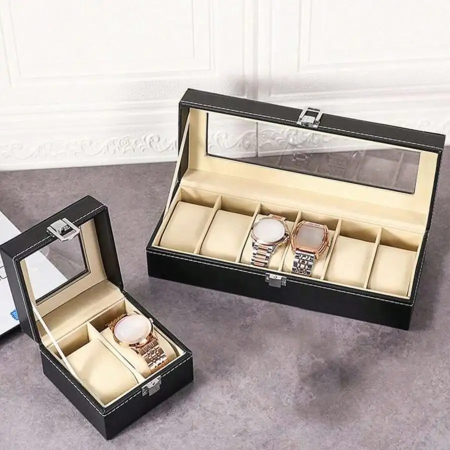 2/3/6-Slot Luxury PU Leather Watch Storage Box with Safety Barrier