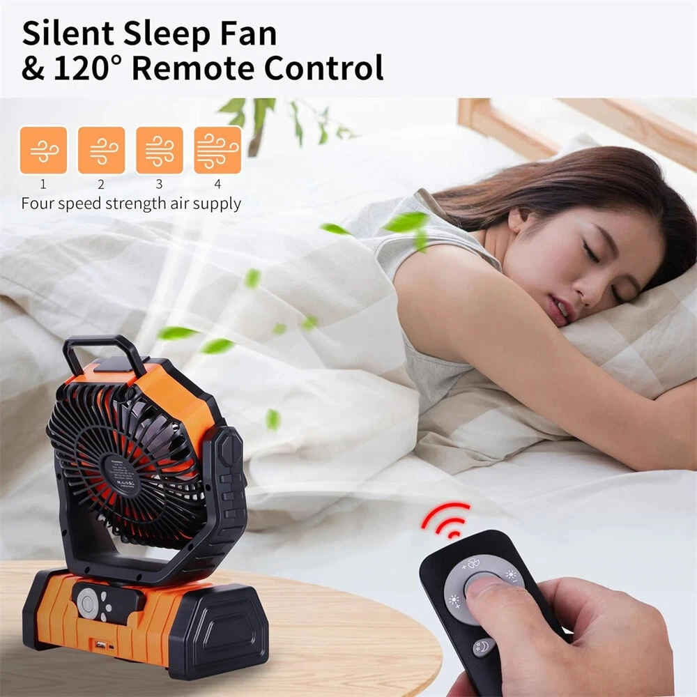 20000mAh Battery Operated Fan Portable Rechargeable Desk/Camping Fan with LED Light and Hook Outdoor Fan for Tent Car Trip