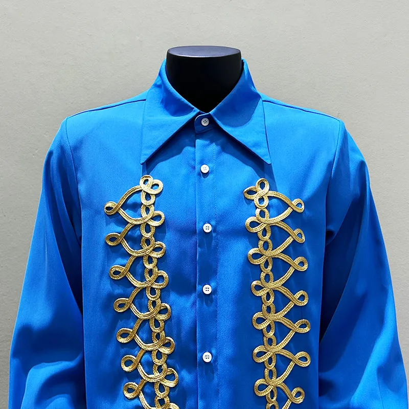 Men's Heavy Embroidered Military Shirt, Baroque Long Sleeve Button Top for Fashion Shoots and Trend Focused Street Looks
