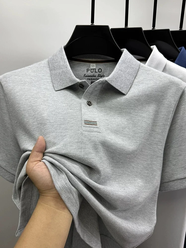 

100%pure cotton men short sleeve polo shirt fashion brand simple solid color summer new high-end breathable casual lapel T-shirt