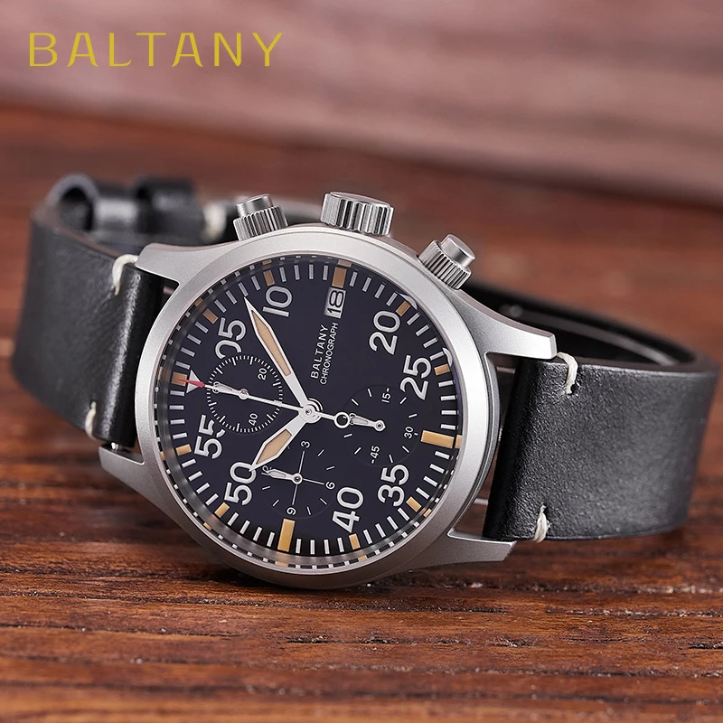 

Baltany 39 мм военные часы с хронографом мужские S5045 с сапфировым стеклом 10ATM нержавеющая сталь VK67 календарь ретро кварцевые наручные часы