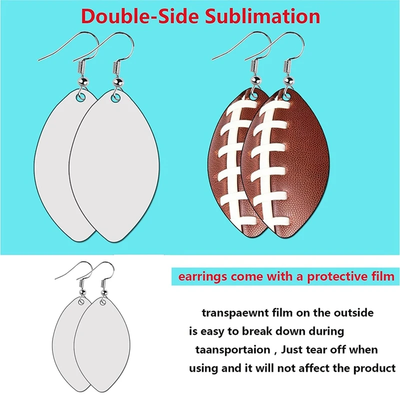 48Piece  Sublimation Earring Blanks Bulk White MDF For Sublimation Football Earrings Double-Sided With Earring Hooks (Football)