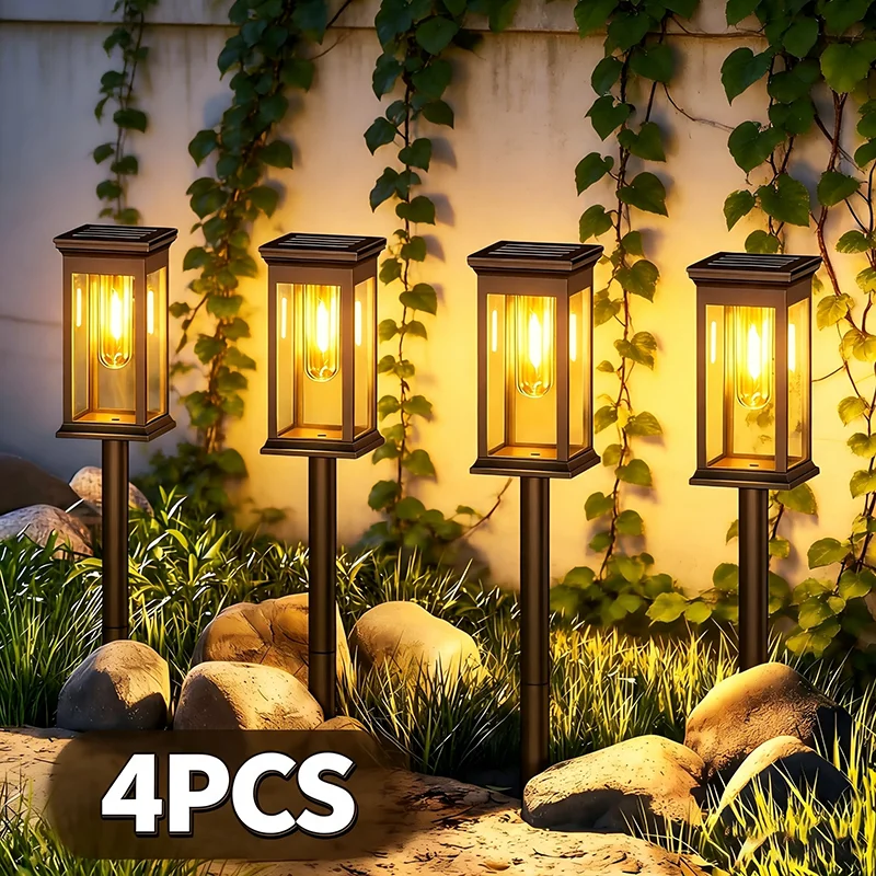 Solar LED Pathway Lights Vintage Tungsten Filament Solar Garden Lights Outdoor Waterproof Lawn Lamp for Yard Patio 1/2/4PCS