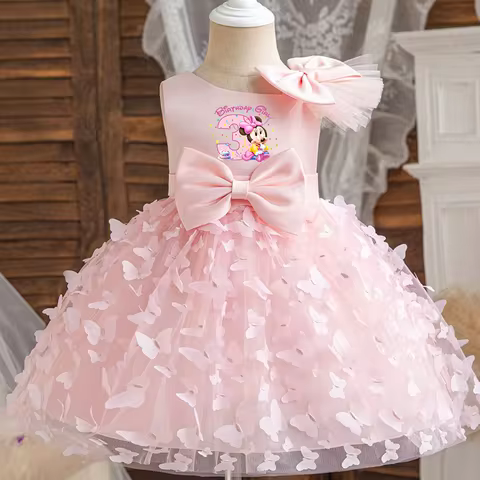 Girl Birthday Princess Dress Kid Clothes Mickey Minnie Mouse Party Outfits Evening Party Tulle Dress Wedding Wear Bowknot Dress