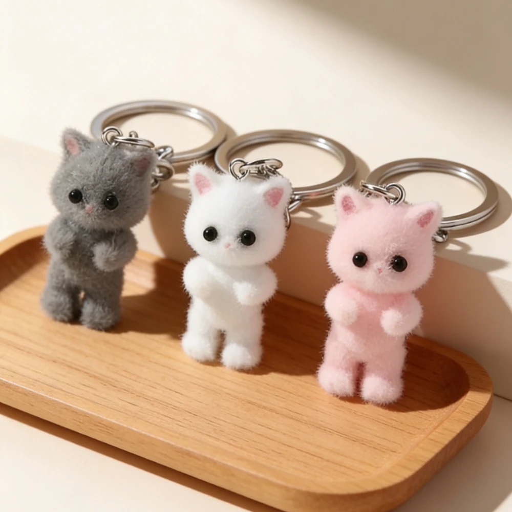 Porte-clés floqué mignon, animaux de dessin animé, chats, sac suspendu, décoration, pendentif poupées en résine, cadeau pour fille