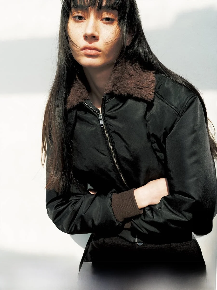 

Женская куртка-пилот JCAESAR с воротником из овечьего бархата, новая, утепленная, зимняя, модная, для повседневной носки, приталенная, на молнии