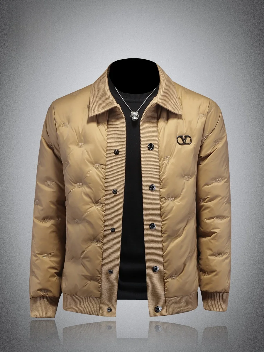 

Мужская зимняя модная городская спортивная вязаная куртка с вышивкой, наполненная 90% белым утиным пухом, теплая и уютная.