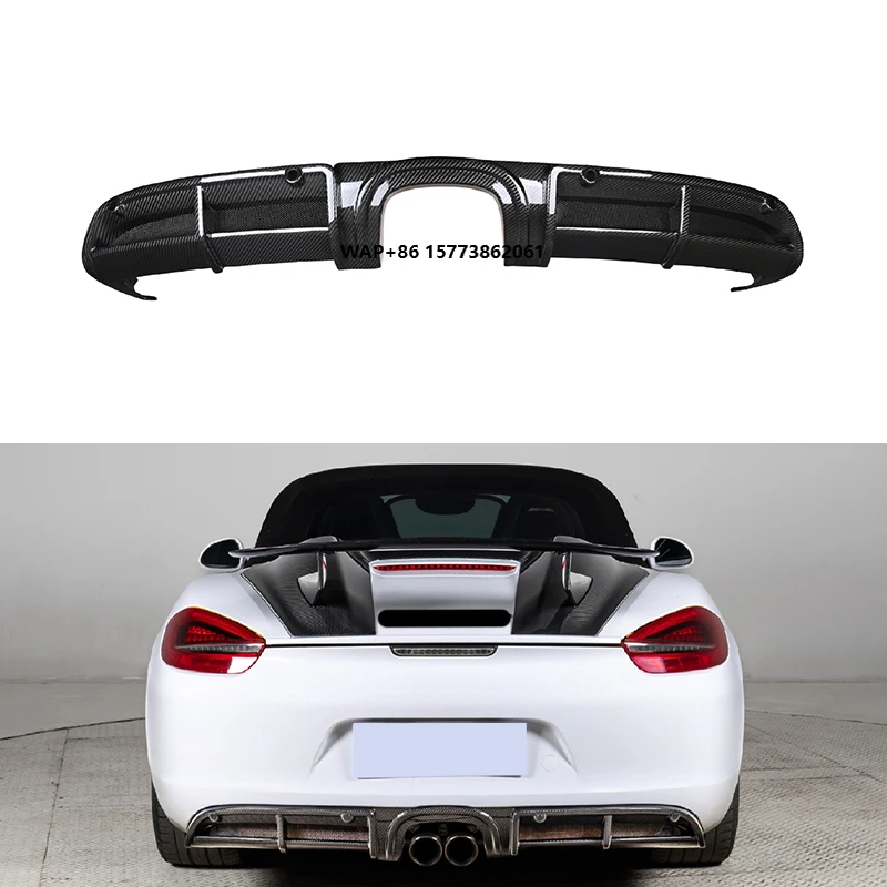 

New 2012-2016 for Cayman Boxster for Carbon Fiber Rear Lip Spoiler with Fog Light Cut-Outs Bolt-On Upgrade