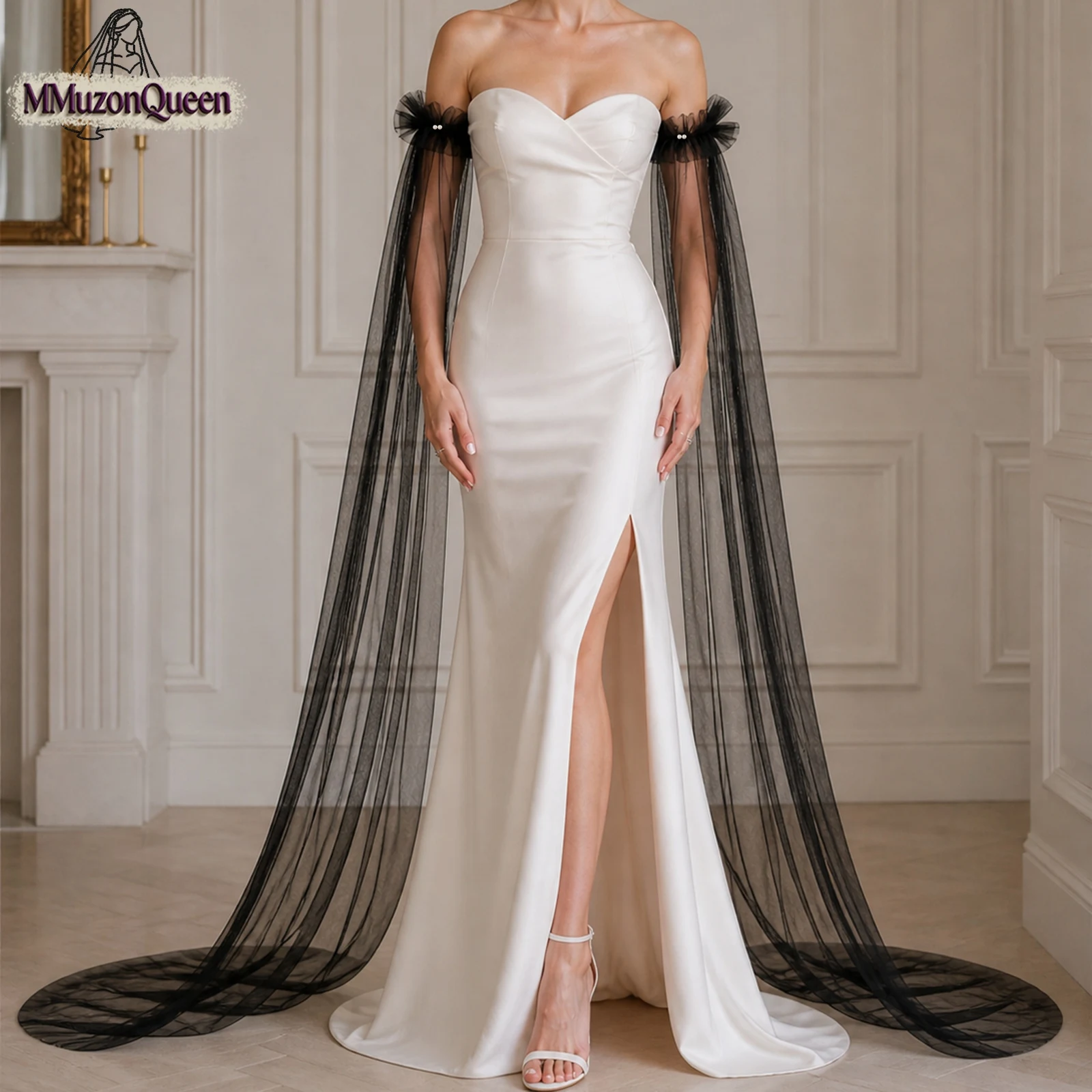 

TOPQUEEN Black Bridal Wedding Gloves Pleated Lace Opera Gloves Detachable Long Sleeved Bachelor Party Accessories For Girls Mm03