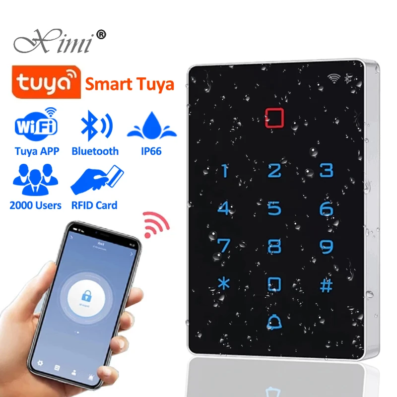 

Waterproof WiFi Smart Tuya App Backlight Touch 125khz RFID Card Access Control Keypad WG26 Output Alarm Management Card Support